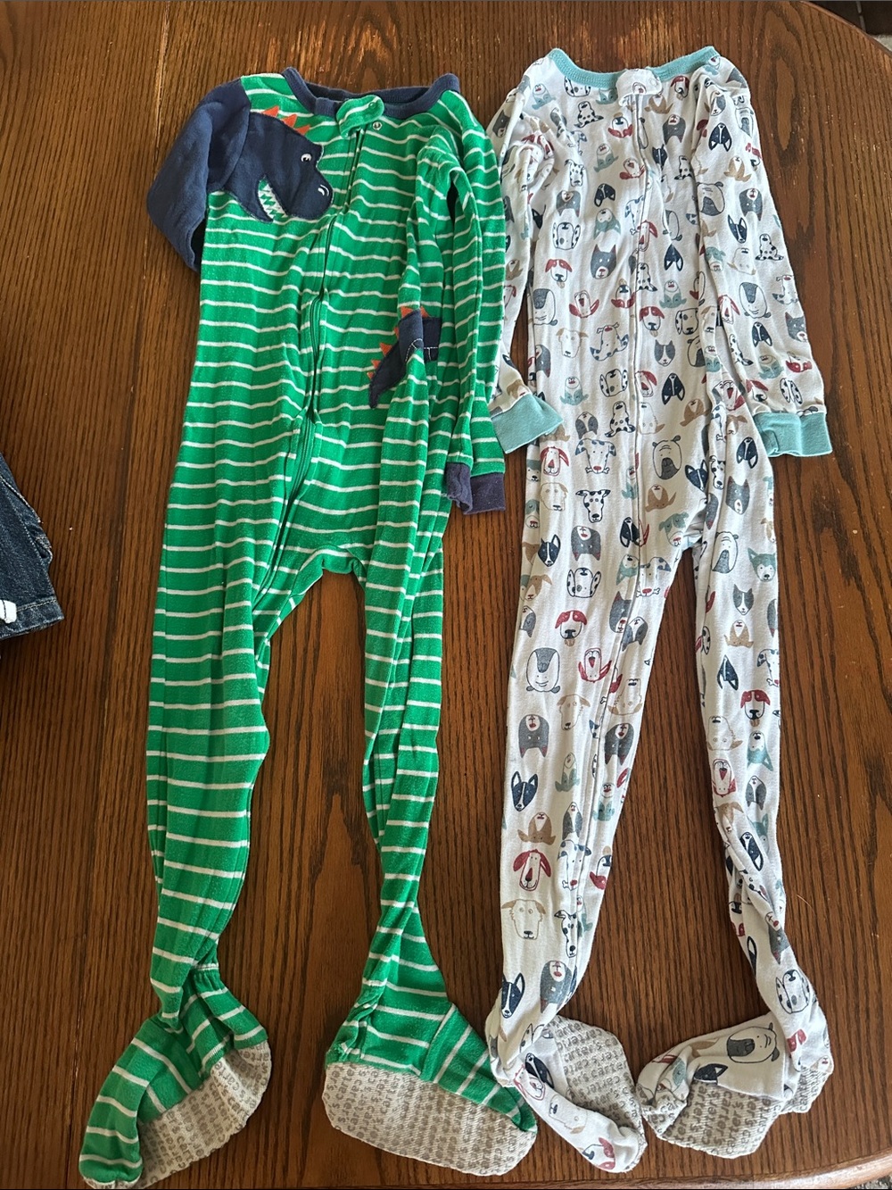 Carter's Green Striped Footed One-Piece with Navy Accents